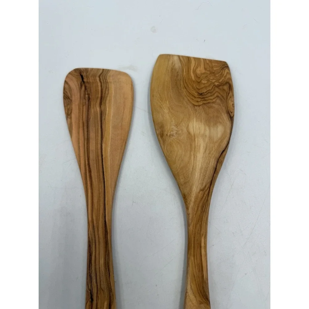 Olive Wood Kitchen Utensil Set of 2 Handcrafted Spoon & Spatula Cooking 12